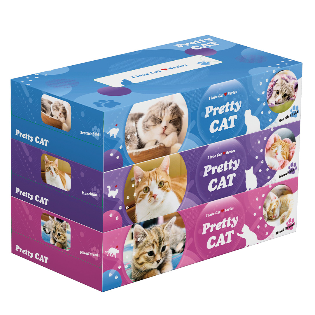プリティキャットBOXティッシュ130Ｗ3個組